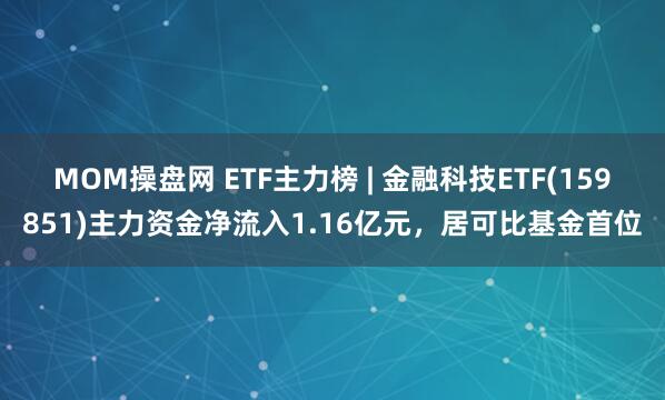 MOM操盘网 ETF主力榜 | 金融科技ETF(159851)主力资金净流入1.16亿元，居可比基金首位